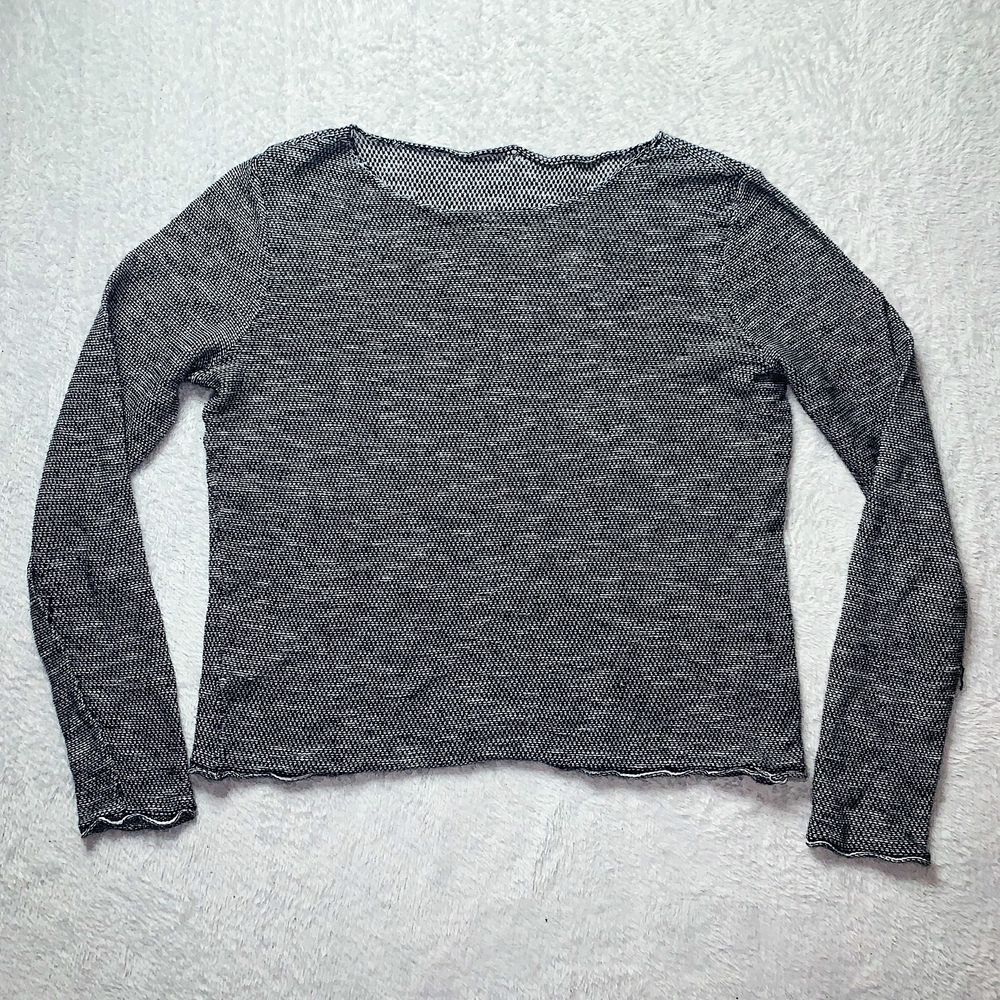 Eileen Fisher Boucle Knit Sweater top Long Sleeve Boat Neck Black White S